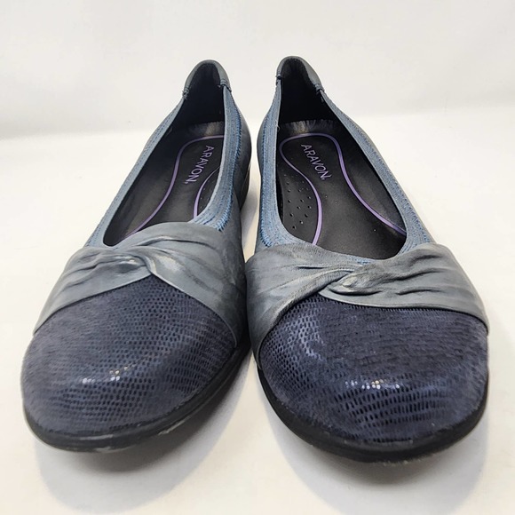 Aravon Womens Andrea Blue Leather Ballet Flats Slip On Shoes 6.5 B Arch Support - Picture 4 of 9